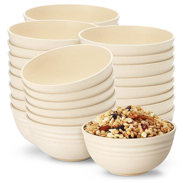 Geosar 18 Pcs Unbreakable Cereal Bowls 24 Oz Microwave and Dishwasher Safe Wheat Straw Fiber Lightweight Bowl for Soup Kitchen Serving Salad Dishes Oatmeal (Beige)