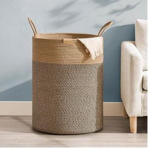 Laundry Hamper 95L,Large Laundry Basket for Clothes,Decorative Storage Basket for Blankets,Cotton Rope Woven basket for bedroom,Dark Brown