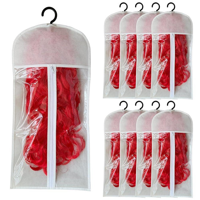 8PCS Hair Extension Holder & Wig Storage Bags with Hanger – Dust-Proof Organizer for Multiple Wigs for Hair Extensions, Wigs & Accessories(white cloud color)