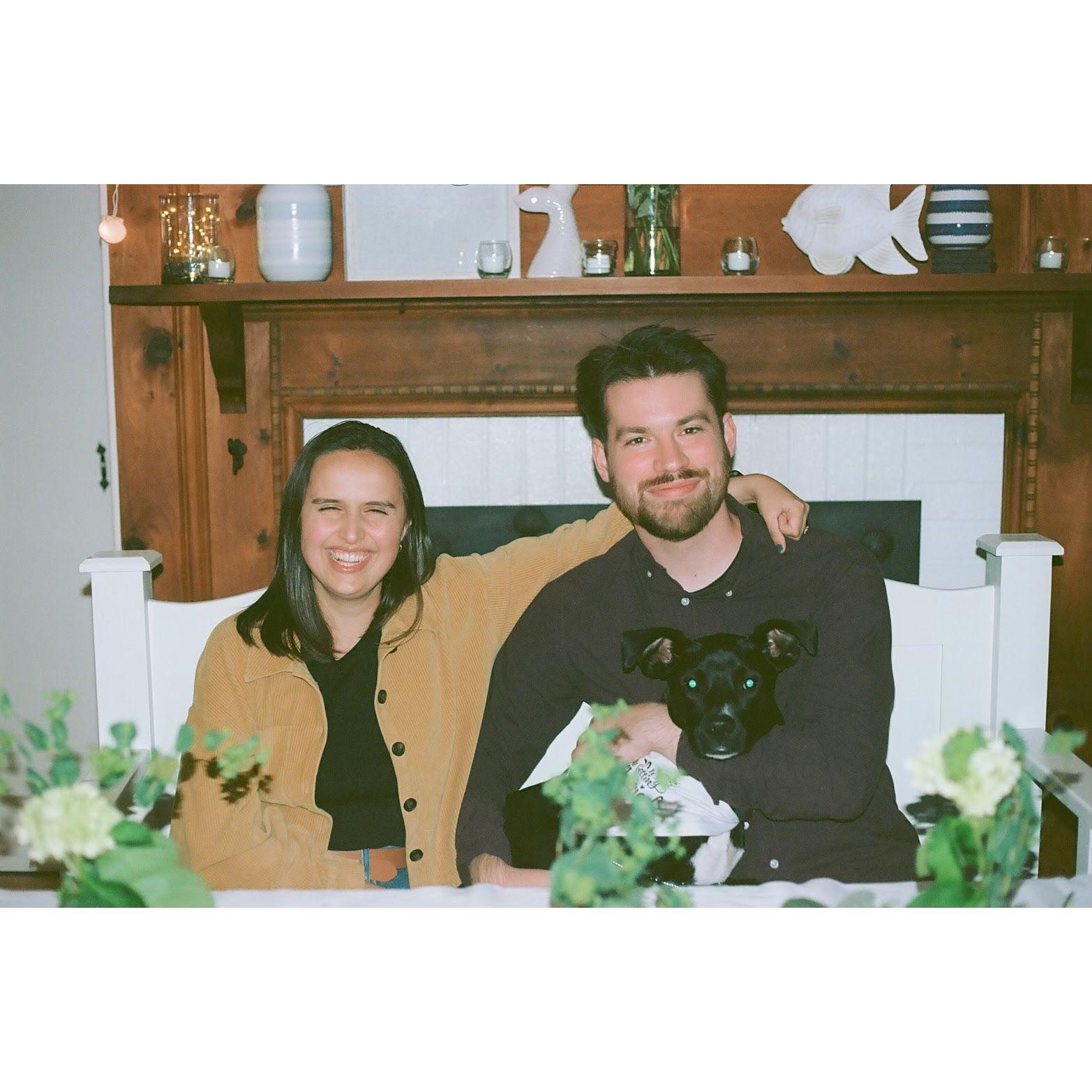 Sophie, Justin, and Tony celebrate the engagement