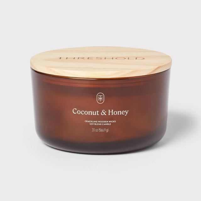 3-Wick Amber Glass Wooden Wick Coconut and Honey Jar Candle 20oz - Threshold™