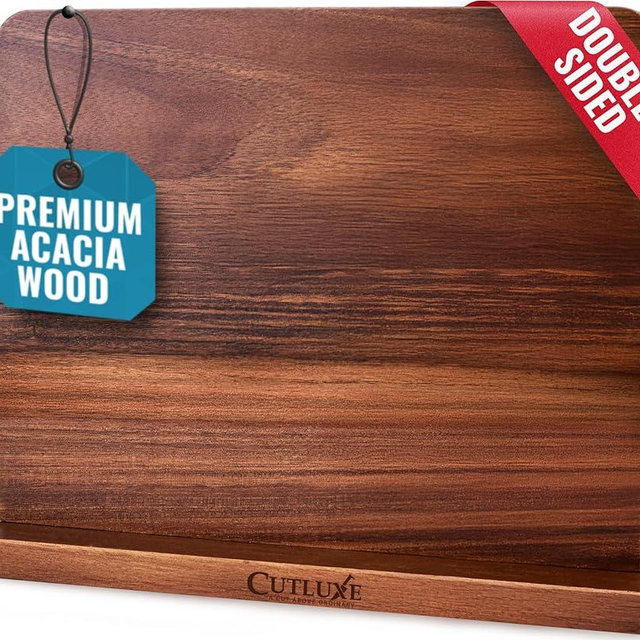 Cutluxe Magnetic Knife Block - Double Sided Acacia Wood Knife Holder, Strong Magnetic Strips, Universal Fit Knife Storage Stand