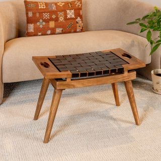 Mason Mango Wood Stool with Woven Leather Top