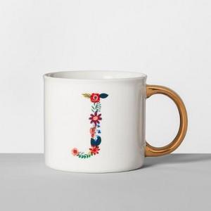 Monogrammed Porcelain Floral Mug J 16oz White/Gold - Opalhouse™