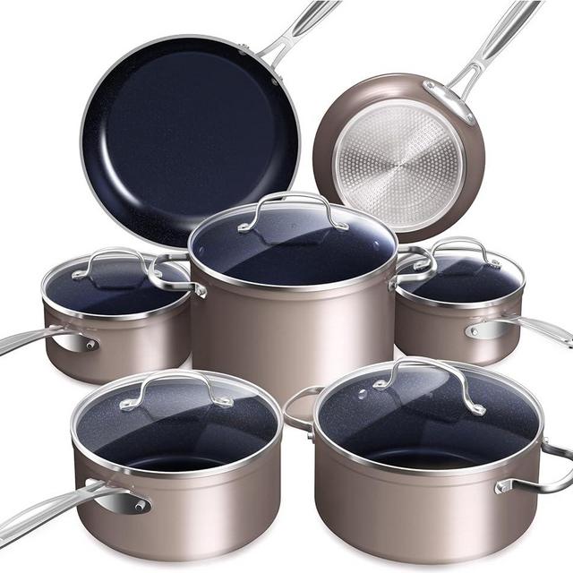 Nuwave Healthy Duralon Blue Ceramic Nonstick Coated Cookware Set, Diamond Infused Scratch-Resistant, PTFE & PFOA Free, Oven Safe, Induction Ready & Evenly Heats, Tempered Glass Lids & Stay-Cool Handle