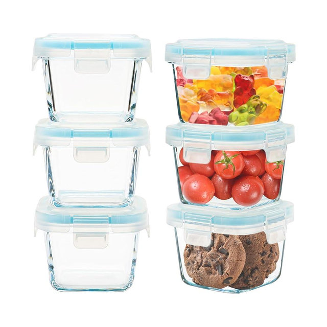 SOACOAKO Small Glass Containers 6 Pack, 6 oz Reusable, Airtight, Leakproof Mini Food Storage Containers with Lids