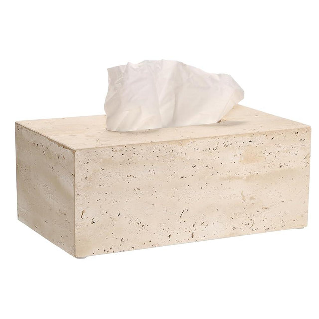 Sumnacon Rectangular Tissue Box Cover Natural Travertine Tissue Cover with Pads,Heavy Duty Stone Tissue Box Holder,Gorgeous Tissue Holder for Toilet Bathroom Kitchen Living Room Table,Light Beige