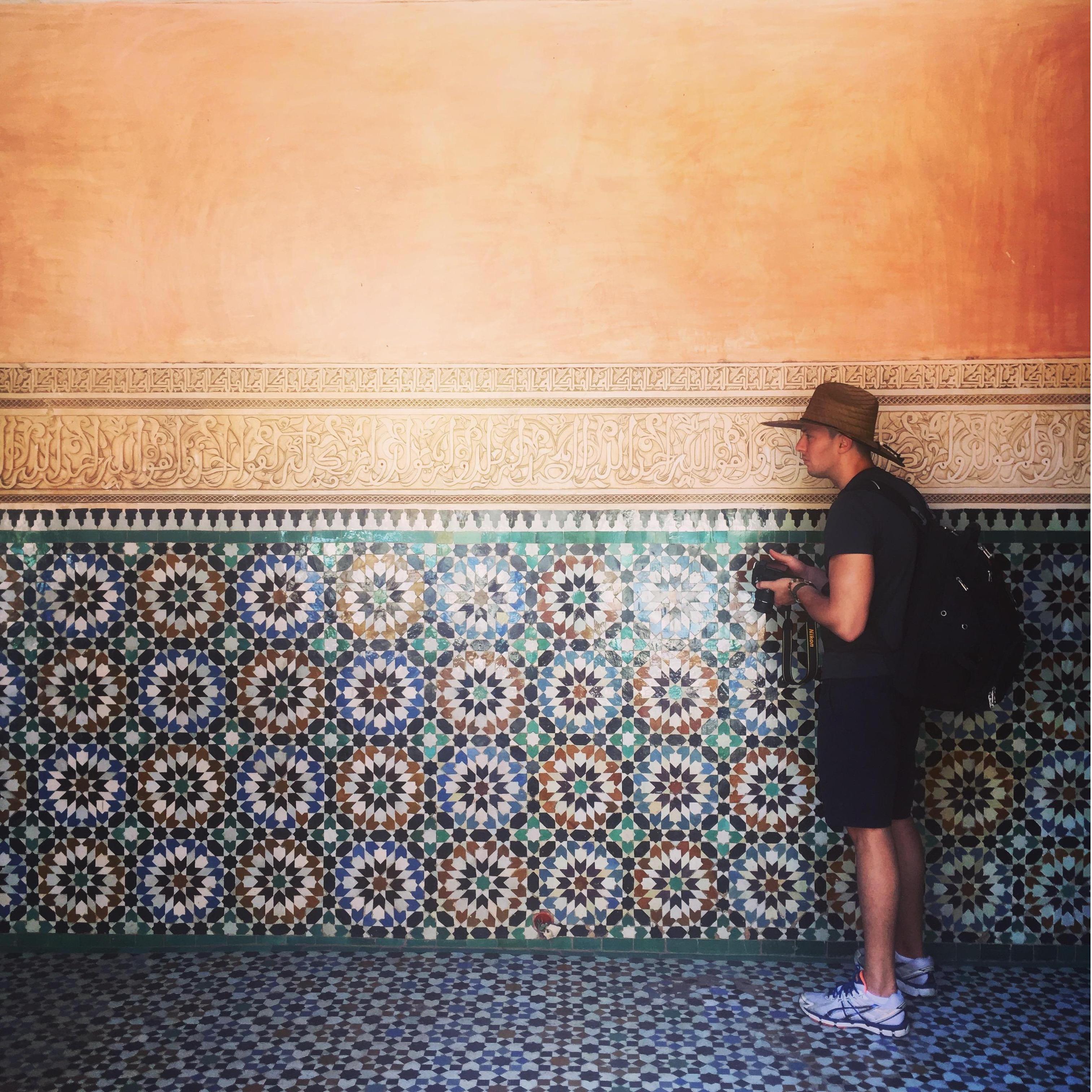 Aymen at Madrasa Ben Youssef, an old Quran school in the Marrakech medina.