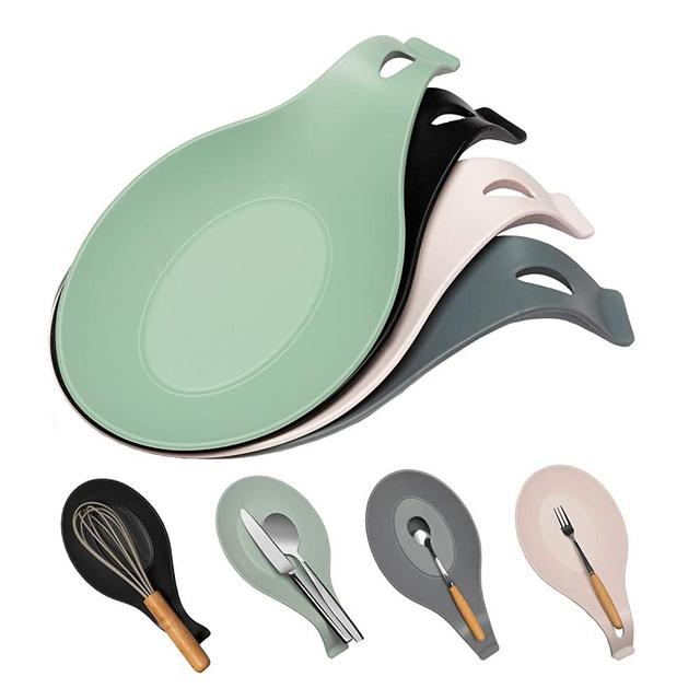 Spoon Rest For Kitchen Counter – BPA-Free and Food Grade Silicone Spoon Holder – Smooth Surface – Classy Look – Spoon Holder For Stove Top – For Cooking Spoon, Spatula, Ladle, Brush, Risotto – 4 PCS