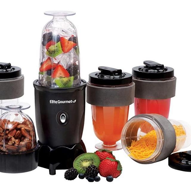 Elite Gourmet EPB-1800A# 17-Piece Personal Drink Mixer Blender, Sports Blender 16 Oz capacity, Includes Chopping and Blending Blade, Drink Lids and Extra Cups