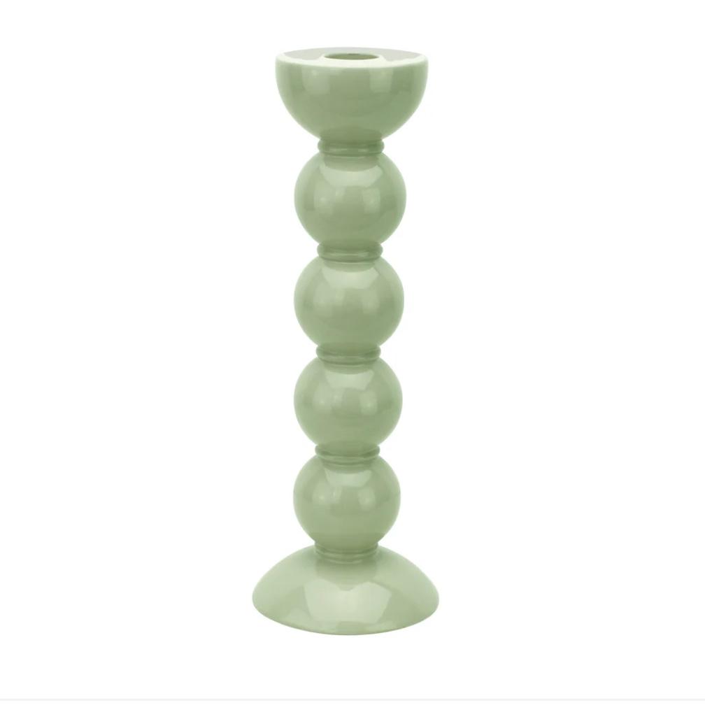 Tall Sage Bobbin Candlestick - 24cm