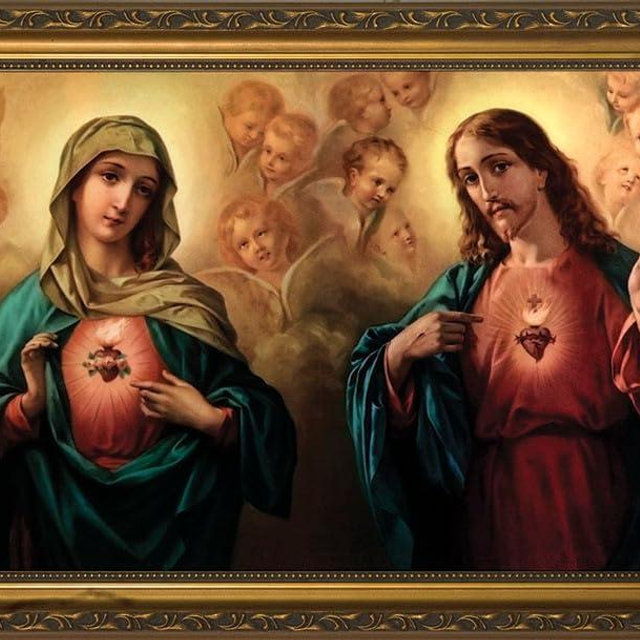 Sacred and Immaculate Hearts Ornate Gold Framed Art Reproduction Print | Made in The USA (10x16)