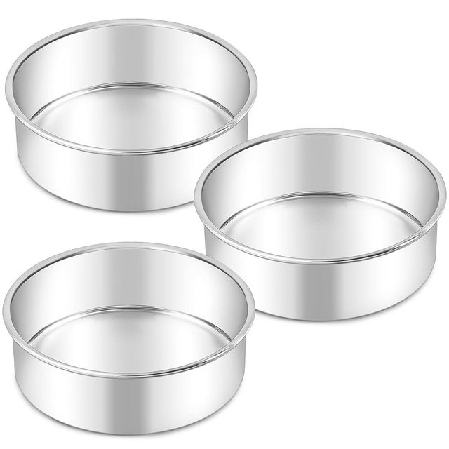 LIANYU 6 Inch Cake Pan Set of 3, Stainless Steel Round Smash Cake Baking Pans Tins, Bakeware for Birthday Wedding Party, Leak-proof & Mirror Finish, Dishwasher Safe