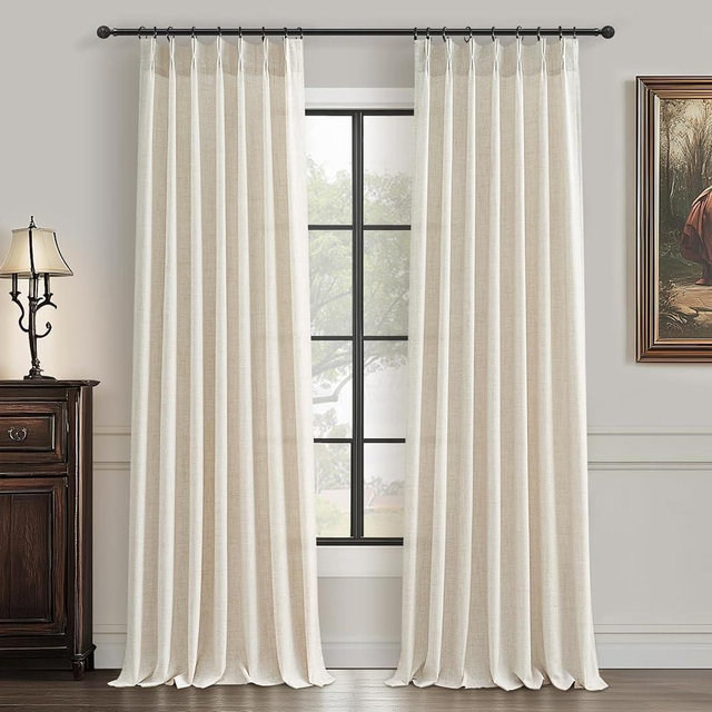 Extra Long Drapes 108 Inches Long 2 Panels for Living Room, Modern Thick Flax Pleat Memory Shape Light Filtering 9 ft Lush Decor Floor to Ceiling Sheer Curtains with Hook&Rings Ivory Cream 40"Wx108"L