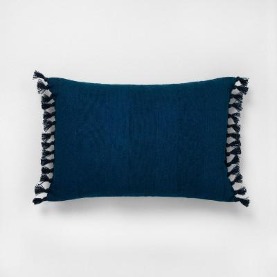 14x20 Knotted Fringe Throw Pillow Wide Stripe Navy - Hearth & Hand™ with Magnolia