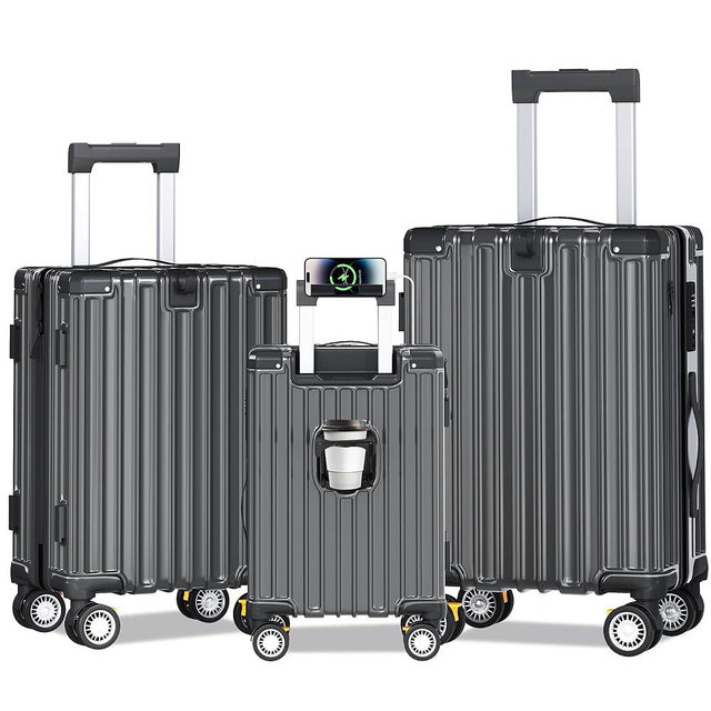 EROMMY Luggage Sets 3 Piece, Lightweight Hardshell Suitcase Set with TSA Lock & Double Spinner Wheels, Expandable ABS+PC Durable Travel Luggage for Women Men, Grey