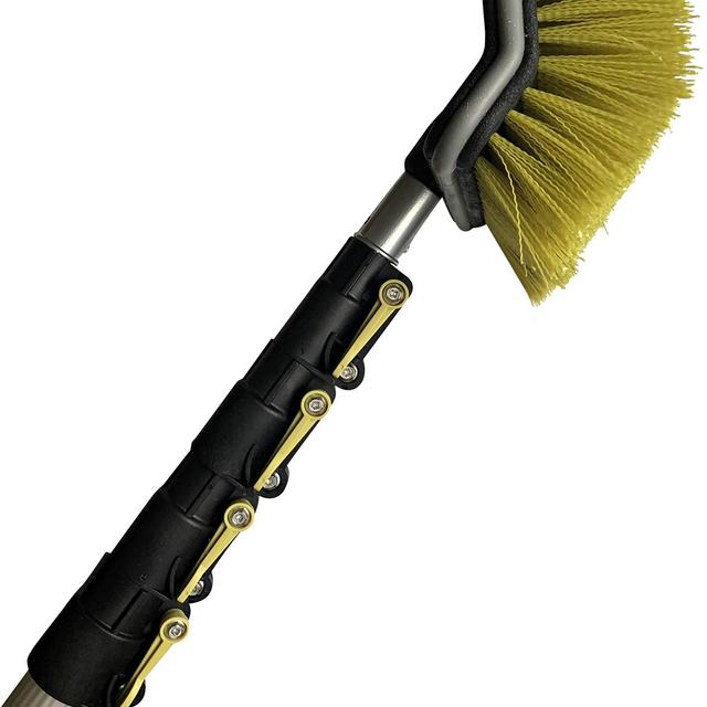DocaPole 6-24 Foot Hard Bristle Brush Extension Pole |11” Scrub Brush with Telescopic Pole | Long Handle Cleaning Brush and Deck Brush for House Siding, Deck, Garage, Patio and more