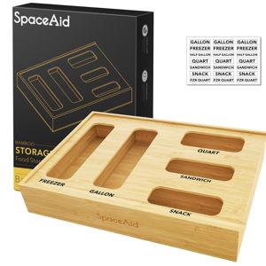 SpaceAid Bag Storage Organizer for Kitchen Drawer, Bamboo Organizer, Compatible with Gallon, Quart, Sandwich and Snack Variety Size Bag (1 Box 5 Slots)