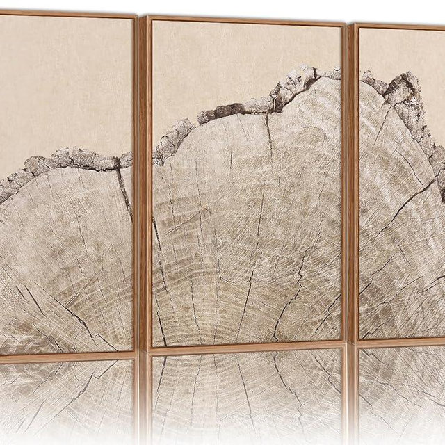SIGNINART Large Tree Ring Framed Canvas Wall Art Set, Rustic Beige Nature Wooden Wall Decor, Neutral Wood Stump Artwork, Modern Art Prints for Bedroom Living Room Office 16"x24"x3