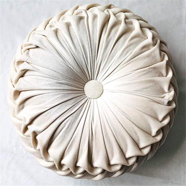 ANBP Pleated Velvet Round Throw Pillow Round Home Decorative Pillow for Couch Sofa Bed Armchair Floor Cushion Cream