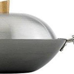 Helen Chen's Asian Kitchen Flat Bottom Wok, Carbon Steel with Lid and Stir Fry Spatula, Recipes Included, 14-inch, 3 Piece Set