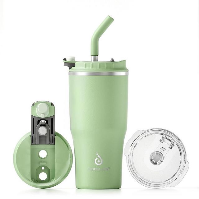 Ideus 18oz Spill Proof Coffee Tumbler with Straw, Stainless Steel Insulated Coffee Mugs, Trave Coffee Cup, Double Wall Vacuum Flask for Adult Men and Women, Avocado Green
