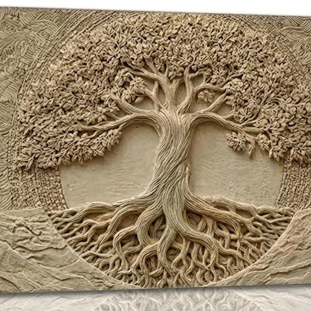 3D Texture Large Tree of Life Canvas Wall Art Nature Big Tree Botanical Painting Picture Wall Decor Abstract beige and brown Poster Print Artwork for Living Room Bedroom Office Hotel Pictures