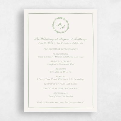 Laurel Green Wedding Program - Violet