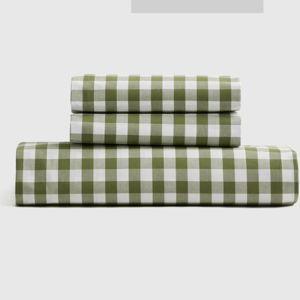 Olive Classic Organic Percale Gingham Fitted Sheet Set