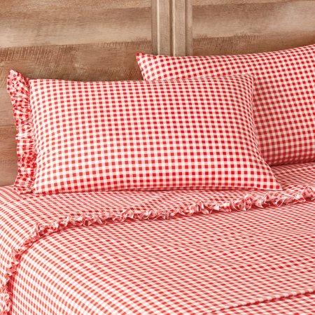 The Pioneer Woman Gingham Coral Ruffle Queen Sheet Set