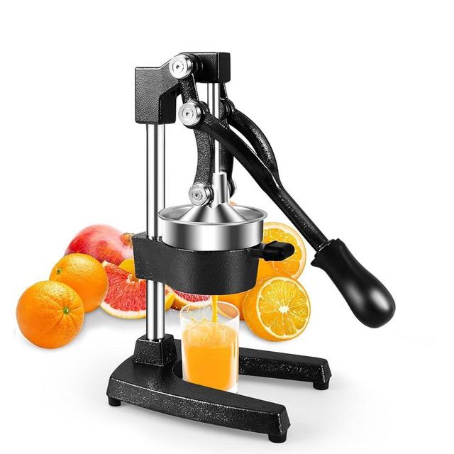 TONGCHANT Commercial Countertop Hand-Press Heavy-Duty Cast-Iron Manual Orange Lemon Citrus Grapefruit Lime Pomegranate Juicer Squeezer Crush Machine with Stainless Steel Cup Easy-to-Clean Black