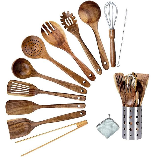 Wooden Spoons for Cooking, Natural Teak Wooden Kitchen Utensils Set Wooden Utensils for Cooking Wooden Cooking Utensils Wooden Spatulas for Cooking (11pcs Cooking Spoon Set)