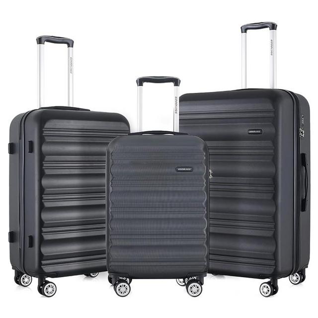 GOODLUGG Luggage Set with Spinner Wheels and TSA Lock, 3 Pieces Expandable Hardside Suitcase for Travel, Hardshell Luggage Sets, 20", 24", 28", Black