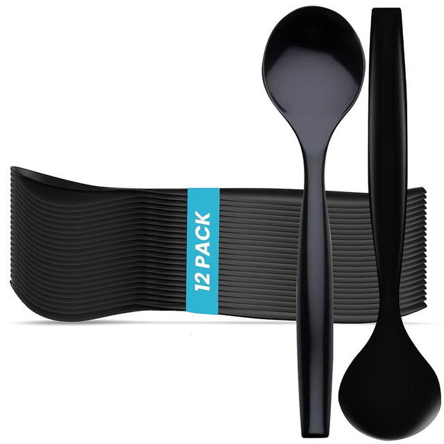 10" Black Plastic Serving Spoons for Buffet, Bulk 12 Count, Heavy Duty Disposable Spoon, Large Plastic Serving Utensils for Catering Supplies, Events, Party, Weddings & More – C&S Event Supply Co.