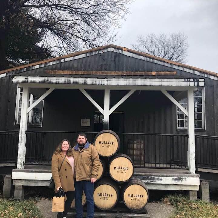 At a distillery during our trip to Louisville.