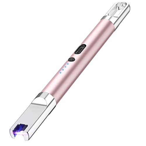 Flamgirlant Candle Lighter, Upgraded Arc Lighter with Battery Display and Safety Switch, USB Rechargeable Lighter for Candle Cooking BBQ and Firework, Aluminum Case & Hanging Hook Electric Lighter