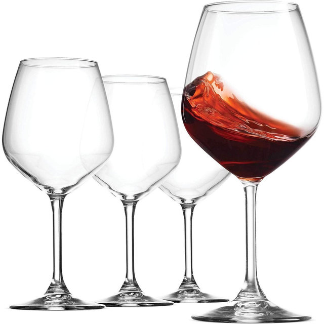 Bormioli Rocco 18oz Red Wineglasses, Crystal Clear Star Glass, Laser Cut Rim For Winery Tasting, Elegant Glassware, Restaurant Quality, Set of 4