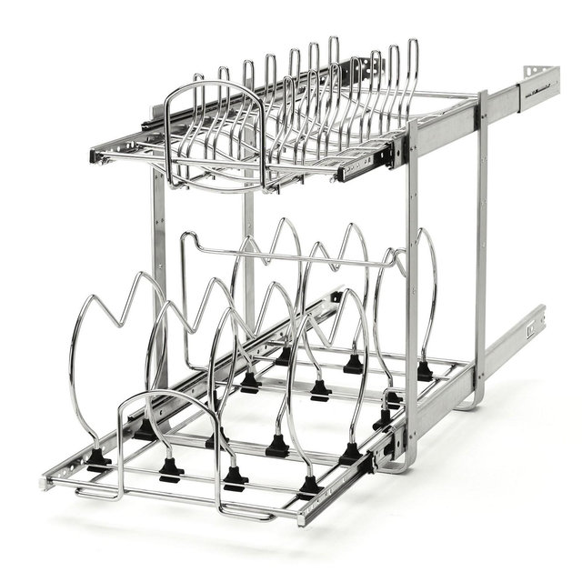 Rev-A-Shelf 2-Tier Kitchen Cabinet Pull Out 12" Cabinet Organizer for Pots, Pans, and Lid Cookware, Adjustable Heavy Duty Wire, Chrome, 5CW2-1222-CR