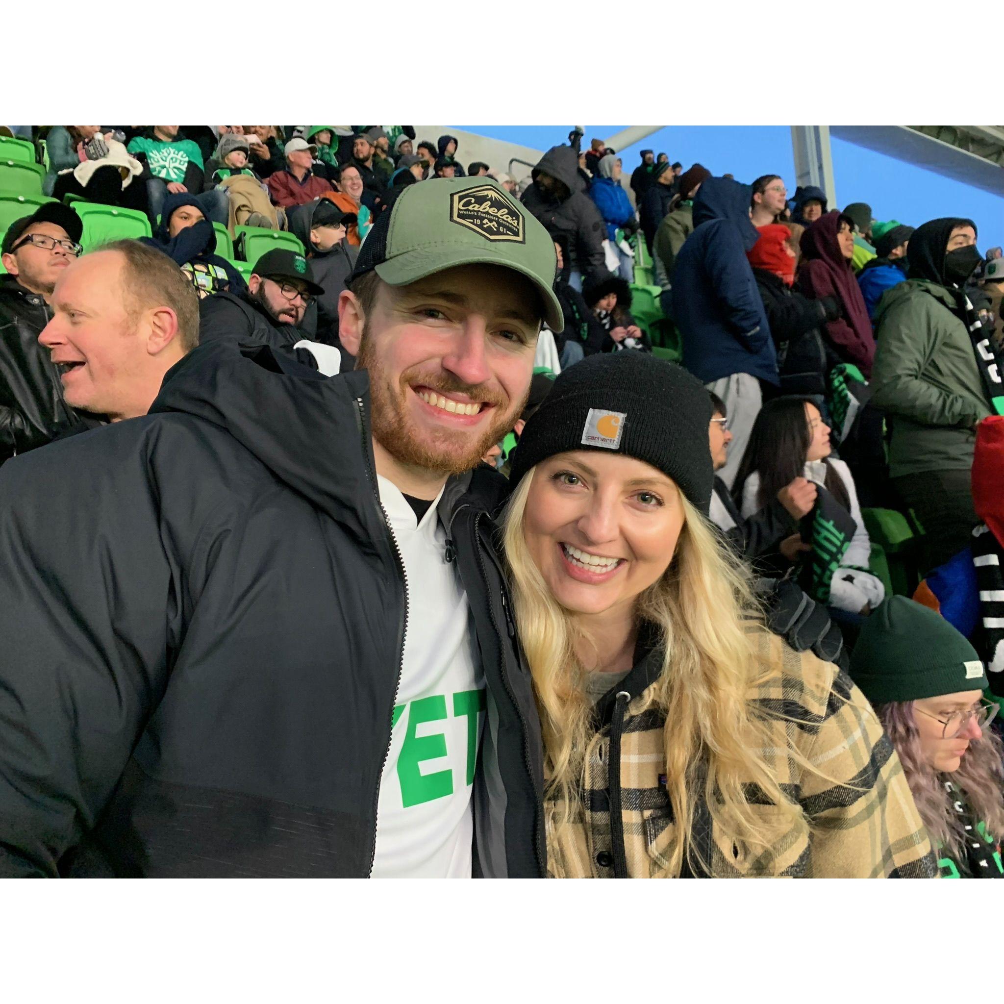One of several spur-of-the-moment walks down the street to watch an Austin FC game (it's always Go Timbers though).