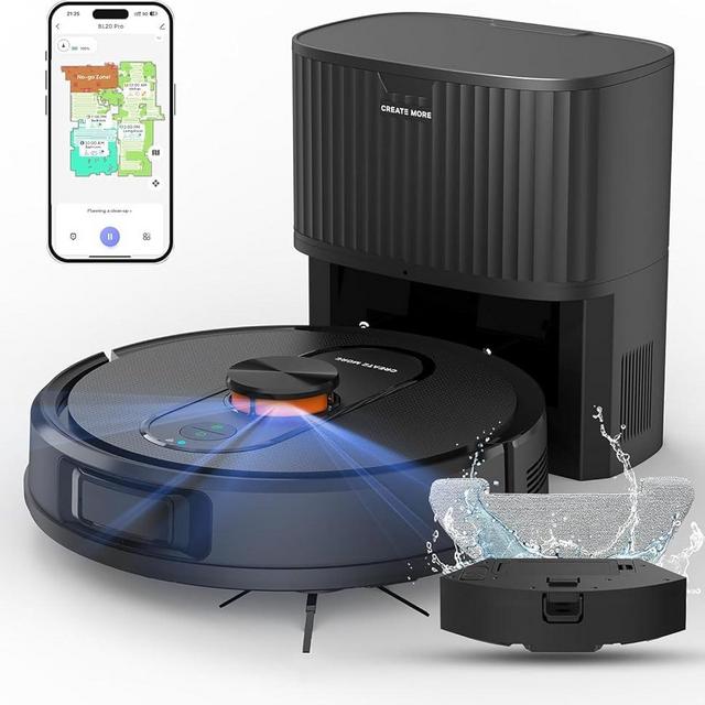 Robot Vacuum and Mop with Self-Emptying, 5000Pa Robotic Vacuum with LiDAR Navigation, Mapping, 60-Day Hands-Free Cleaning, No-Go Zones,Wi-Fi/App/Alexa Control, Ideal for Pet, Hard Floors, Carpet