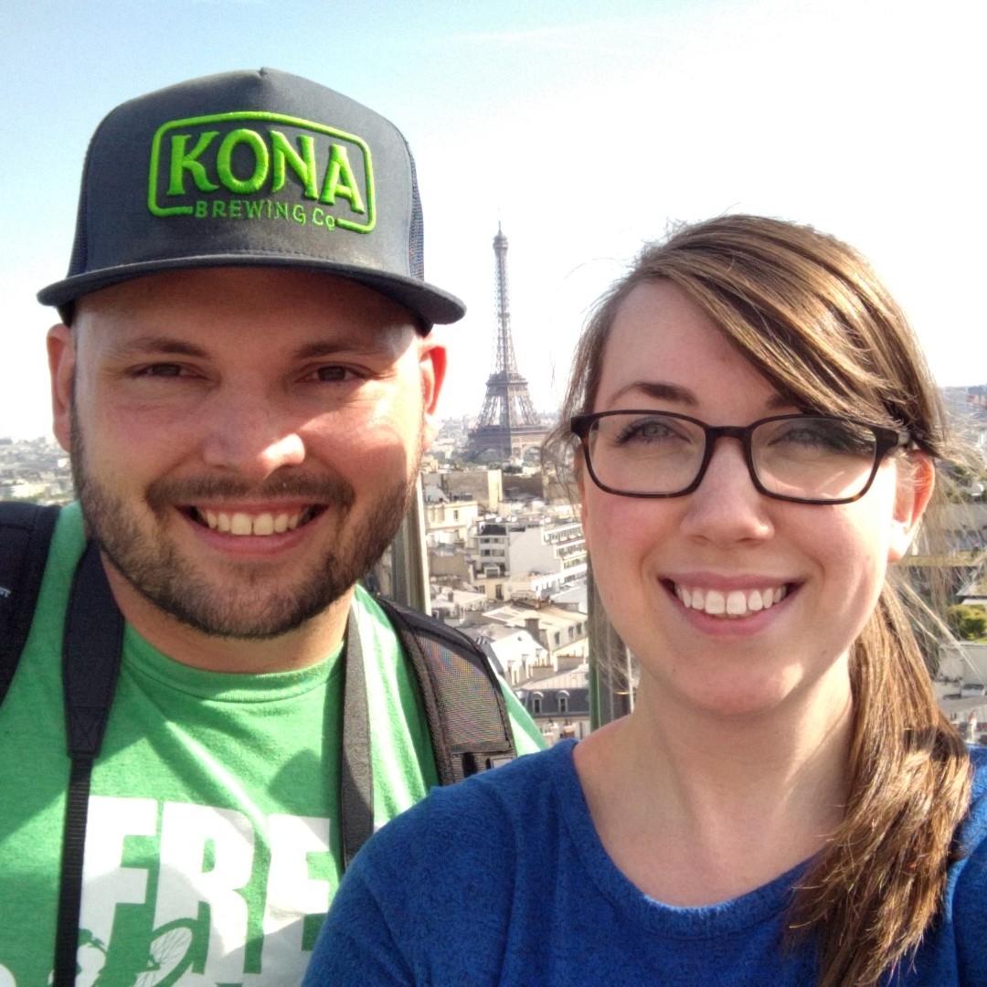 On top of the Arc de Triomphe in Paris for our birthday vacation in 2017