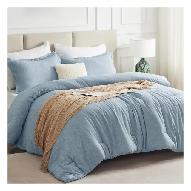 BAGOKIE 3 Pieces Cal King Size Comforter Bedding Set with 1 Comforter and 2 Pillow Shams, Blue