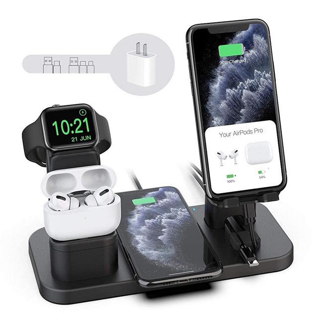 Wireless Charger Stand, CEREECOO 4 in 1 Wireless Charging Station Dock Compatible with iPhone 11/11pro/Xr/Xs/X/Max/8/8Plus/7/6/6s/5 Apple Watch5/4/3 AirPods/Airpods Pro (iWatch Charger Required)