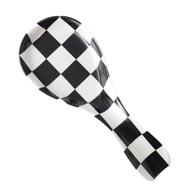 YOSCO Ceramic Spoon Rest for Stove Top, Checkered Spoon Holder Utensil Rest, Spoon Rests for Coffee Bar (Black)