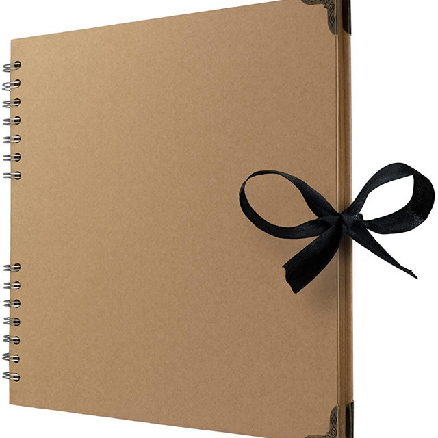 Bstorify Scrapbook Album 70 Pages (10 x 10 inch) Brown Thick 200gsm Kraft Paper, Corner Protectors - Scrap Book, Ribbon Closure - Ideal for Your Scrapbooking Albums, Art & Craft Projects