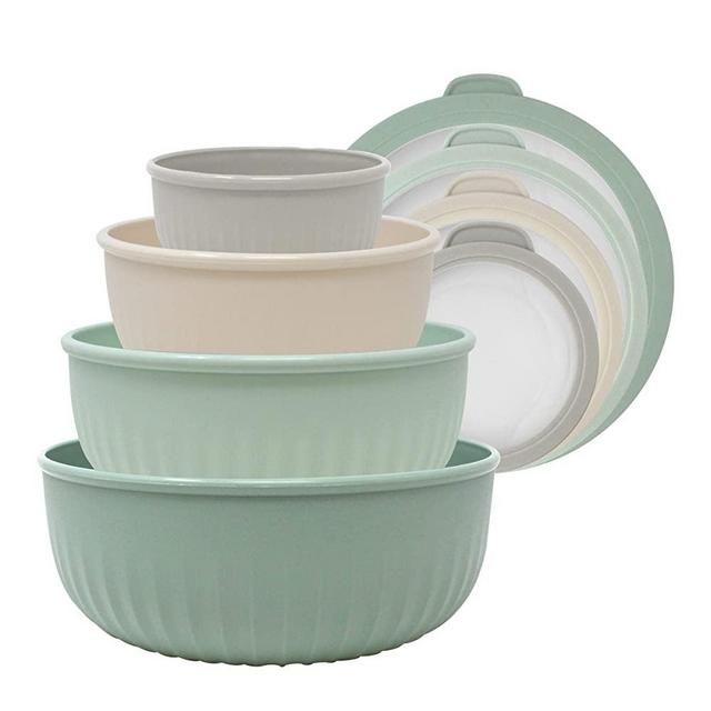 Meal Prep BPA-Free Mixing Bowls Set of 4, Easy to Clean, Nesting Bowls for Space Saving, Great for Cooking, Baking & Prepping, Heavy Duty Food Prep and Storage Organizers (OUTER DUSTY GREEN)