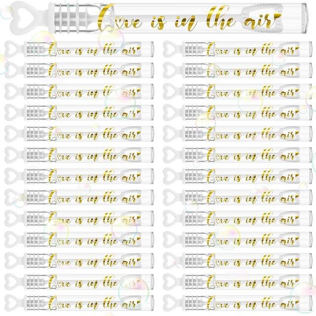 Hollowfly 60 Count Wedding Mini Bubble for a Wedding Wands Bulk Heart Bubble Wand for Guests Send Off Party Supplies Valentine Anniversaries Celebration (Love)