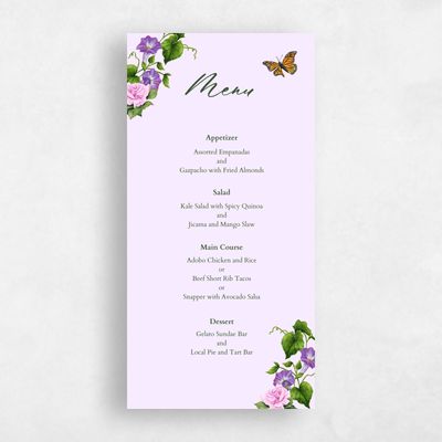 Light Lilac, Purple Wedding Menu - Eterno