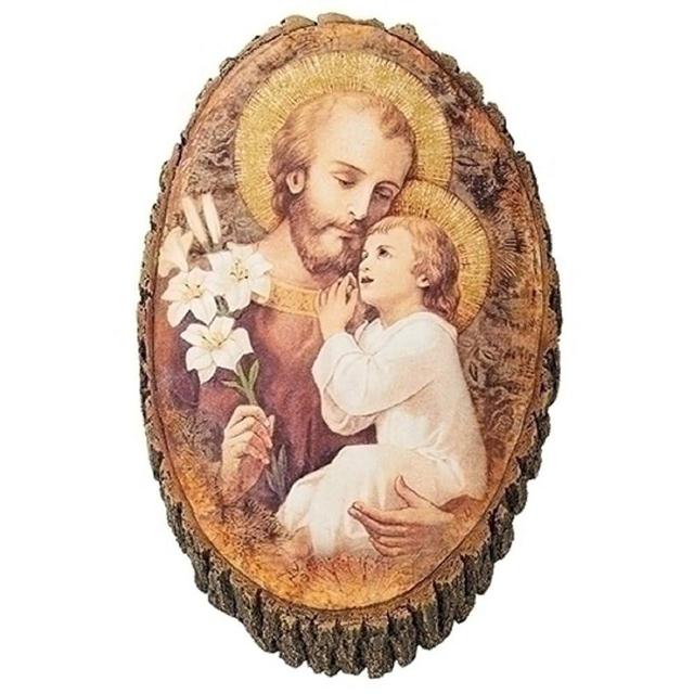 Roman Joseph's Studio Inc., St. Joseph with Child Plaque, 12.25" H, Resin and Stone, Religious Gift, Wall Decoration, Collection, Durable, Long Lasting, Decorative