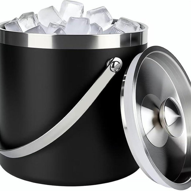 3L Black Double Wall Insulated Stainless Steel Ice Bucket with Scoop for Cocktail Bar,Metal Ice Bucket for Freezer with Lid for Parties.ice Container to Keep Ice Colder,bar cart Accessories